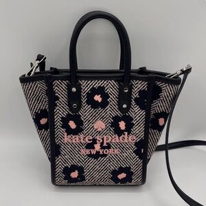 Kate Spade ♠️ Ella Mini Tote Bag Shoulder Bag Herringbone Flower Black ♠️